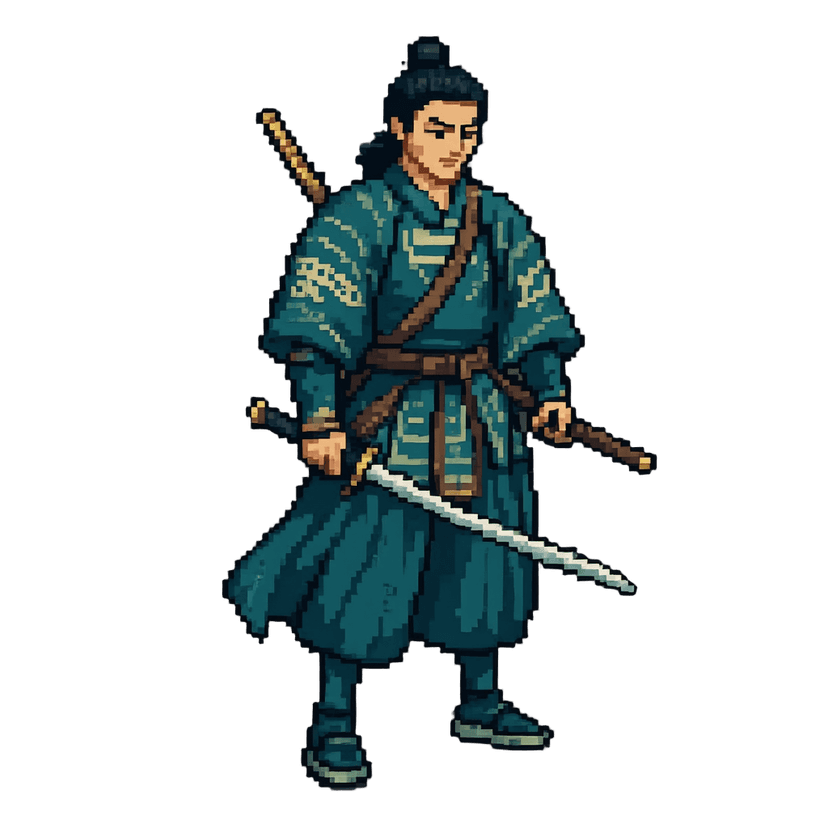 Warrior character converted to pixel art with AI